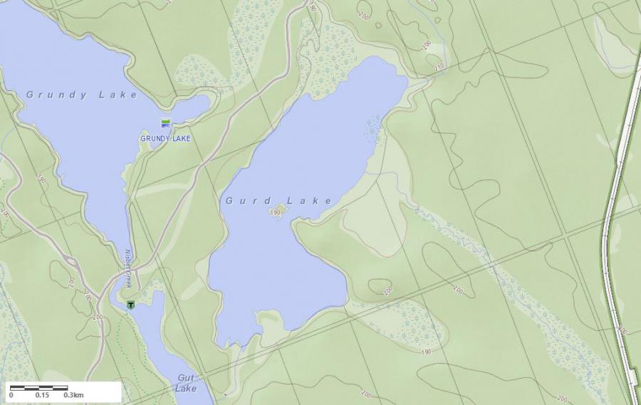 Topographical Map of Gurd Lake in Municipality of Unincorporated and the District of Parry Sound
